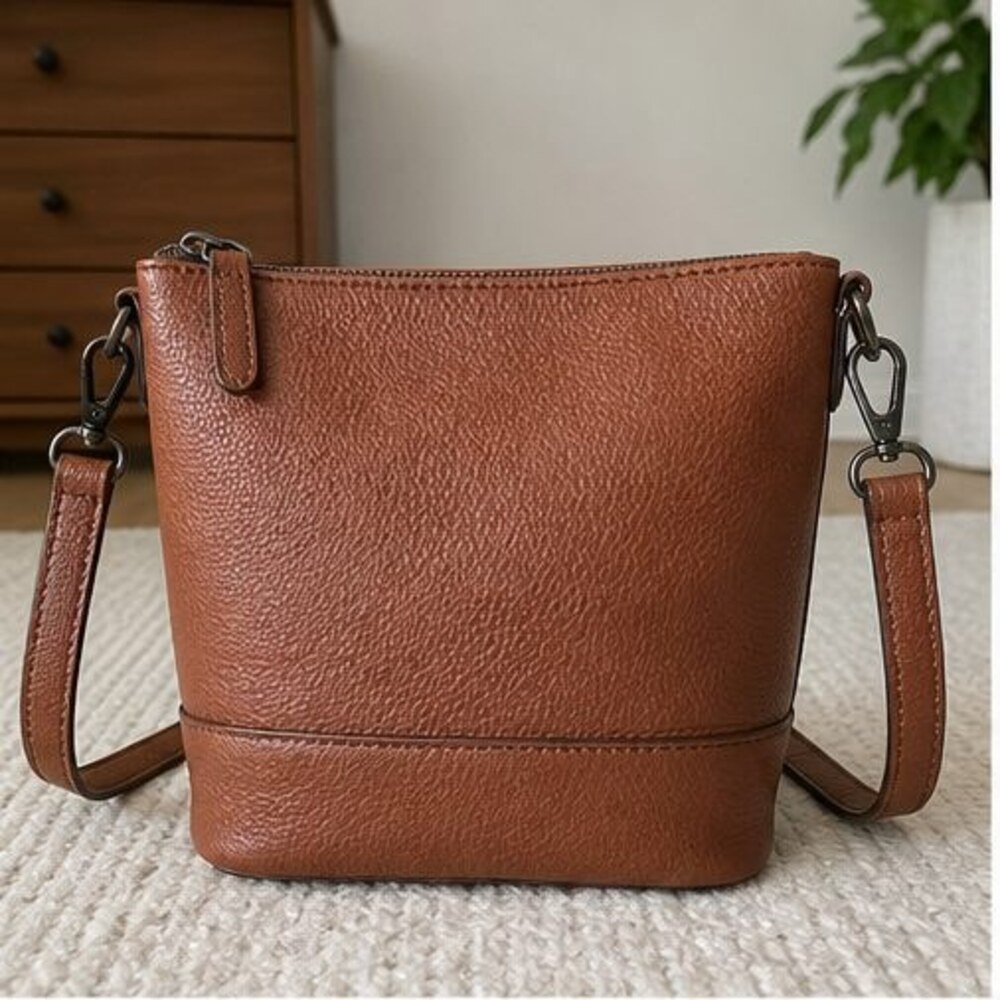 Cognac Pebbled Crossbody Bag